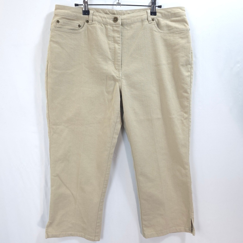 Ruby Rd Cropped Pants Studded Embroidered Women 14 Tan‎ Boho Classic Comfort